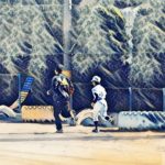 親友と長男の二人の野球教室